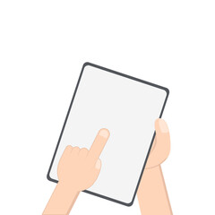 Obraz na płótnie Canvas Hand Holding Tablet Portrait Using Left Handed One Single Tap 