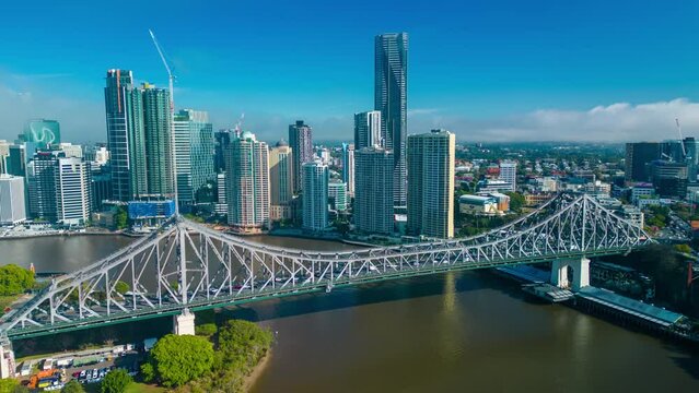 Aerial hyperlapse, dronelapse video of Brisbane city in daytime