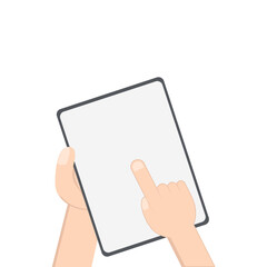 Obraz na płótnie Canvas Hand Holding Tablet Portrait Using Right Handed One Single Tap 