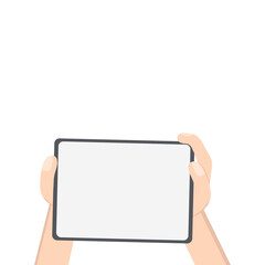 Hand Holding Tablet Landscape Using Two Hand  