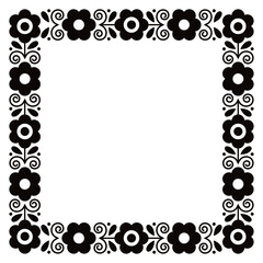 Polish floral folk art cute black and white square frame vector design, perfect for greeting card or wedding invitation
