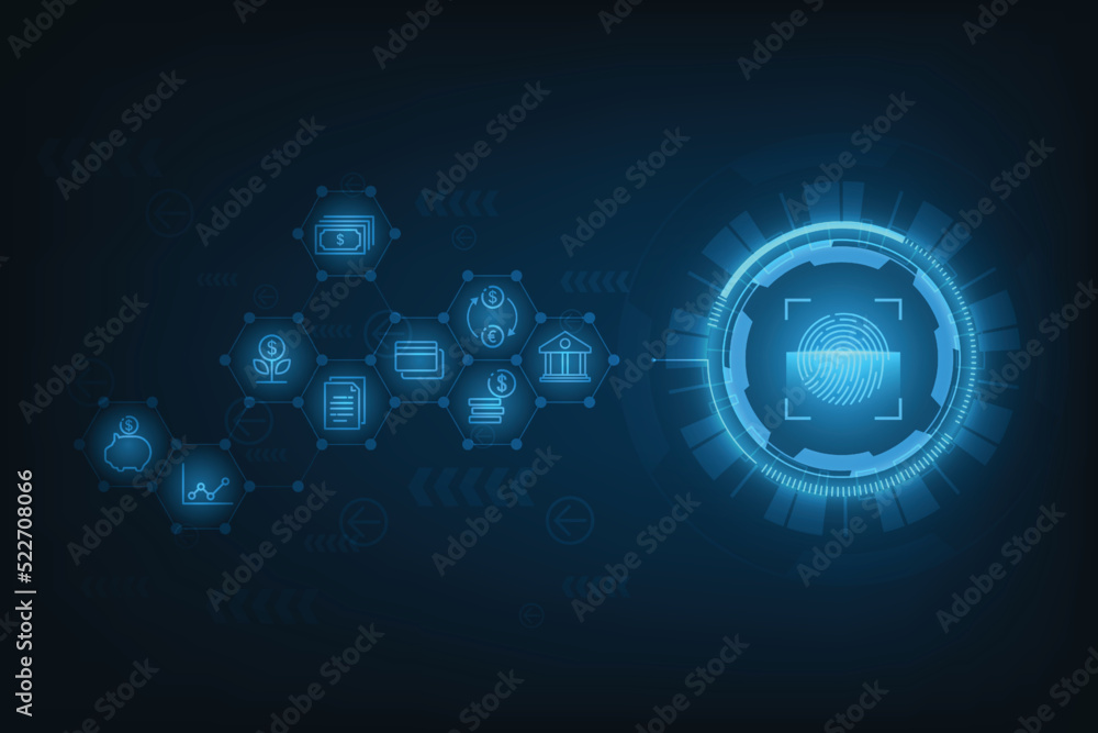 Poster vector abstract technology background. cyber security online banking concept. fingerprint on circuit