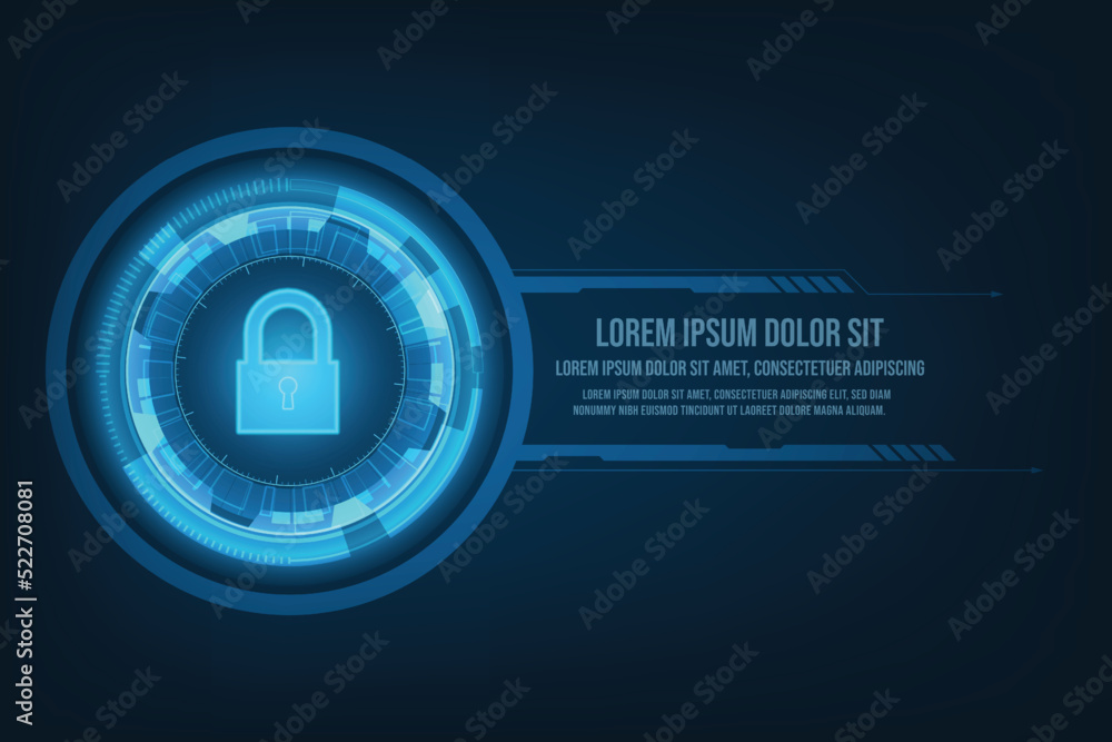 Poster vector abstract technology background. cyber security concept. lock on circuit board.