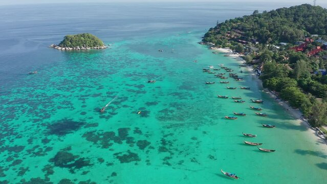 Aerial of longtail boats in Koh Lipe, Thailand