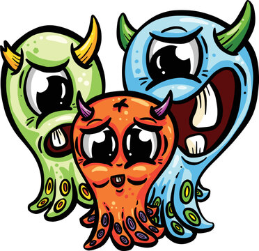 Cute Weird Alien Monster Cartoon Characters as Mascots or Logo Design