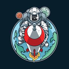 Astro With Rocket Cartoon Illustration