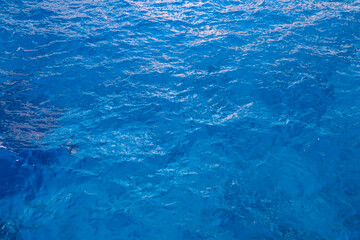 Fototapeta na wymiar Beautiful Wavy Ionian Sea. Blue Water Texture. Clear Liquid Aqua.
