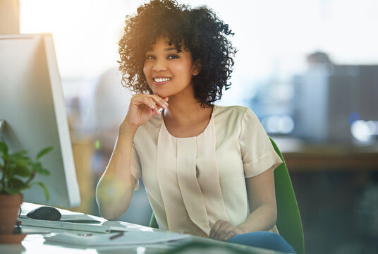 Friendly And Successful Business Woman Or Corporate Professional Happy With Her Job In Human Resources Department At A Modern Company. Portrait Of A Young Administrator Or HR Intern In An Office