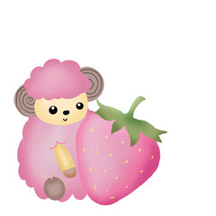 Naklejka premium Sheep with strawberry watercolor