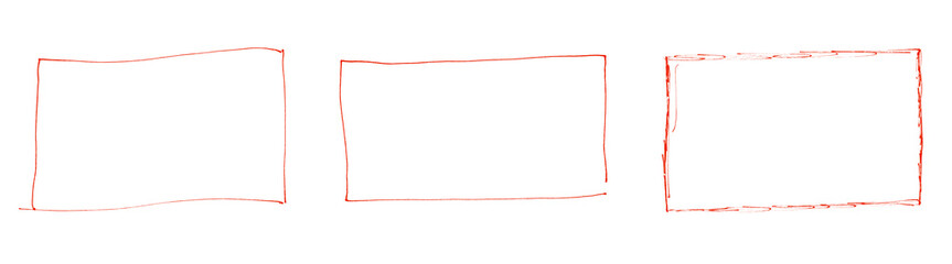 3x Stift Zeichnung rot - Rechteckiger Rahmen oder Umrandung