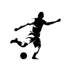 Fototapeta na wymiar Vector silhouette of Soccer player kicking ball, abstract isolated vector silhouette, footballer logo - vector illustrataion