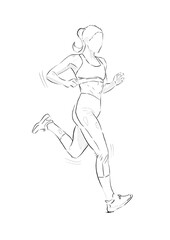 Fototapeta na wymiar Running athlete woman. Black silhouette on white background.