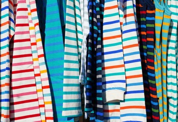 Colorful nautical striped shirts in Brittany, France © eqroy
