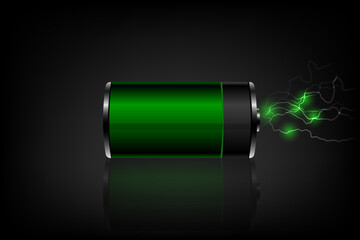 Green battery charging on dark background - 522713600