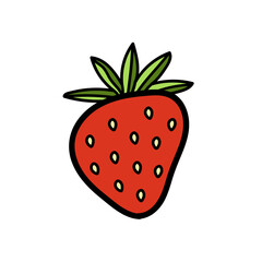 Strawberry doodle vector illustration isolated on white. Cute sweet and tasty outline cartoon style strawberry berry design element. Fresh and healthy, organic food product, summer source of vitamins.