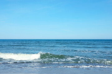 Picturesque view of beautiful sea and blue sky on sunny day