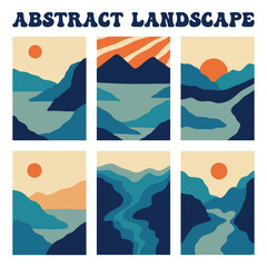 set of abstract landscape background vector