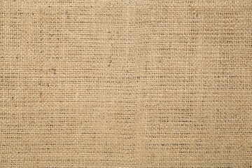 Texture of natural burlap fabric as background, top view
