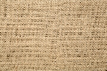 Texture of natural burlap fabric as background, top view