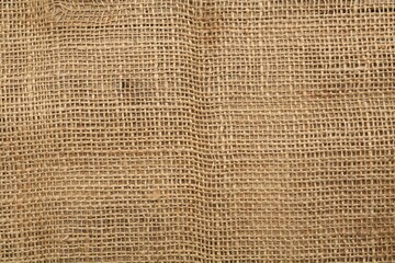 Texture of natural burlap fabric as background, top view