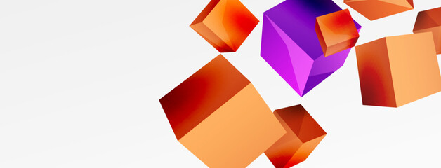 3d vector abstract background. Flying cubes composition. Trendy techno business template for wallpaper, banner, background or landing