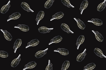 Set with hand grenades on black background