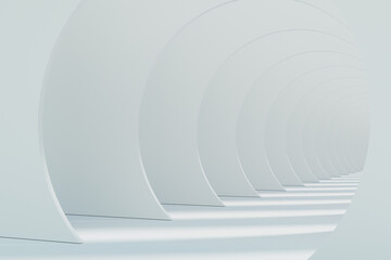 white tunnel pathway or building bridge abstract design, 3d illustration rendering