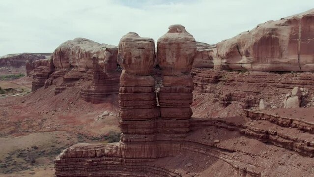 Navajo Twins Symmetrical Duo of Rock Landmarks in Utah Desert, Aerial