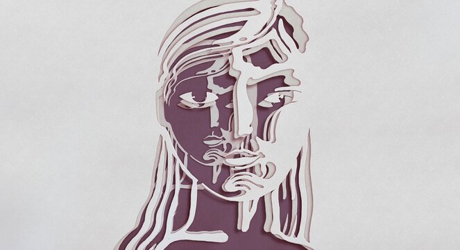 Concept idea art of psychology, mind, suffer, depression and mental health. paper cut. Abstract artwork of a woman face. Conceptual illustration.