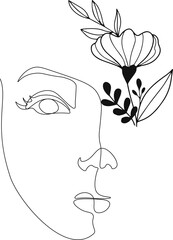 Surreal Faces Continuous line, drawing of set faces and hairstyles, fashion concept, woman's beauty, minimalist, illustration, pretty sexy. Take care of yourself.
