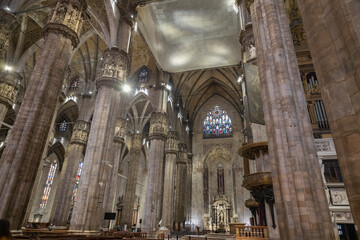 The interior of Duomo of Milan in Milan, Italy.