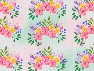 Seamless Background with Watercolor Bouquet Flower