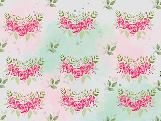 Seamless Background with Watercolor Bouquet Flower