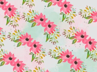 Seamless Background with Watercolor Bouquet Flower