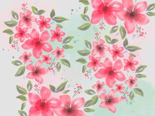 Seamless Background with Watercolor Bouquet Flower