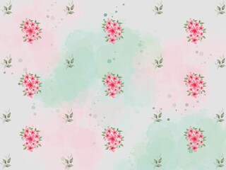 Seamless Background with Watercolor Bouquet Flower