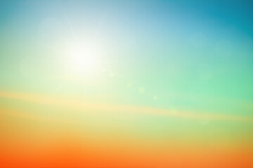 Abstract blurred sunlight beach colorful blurred background with retro effect autumn sunset sky have blue bright, white and color orange calm.
