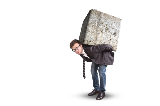 Businessman burdened by a large stone on the back - Powered by Adobe