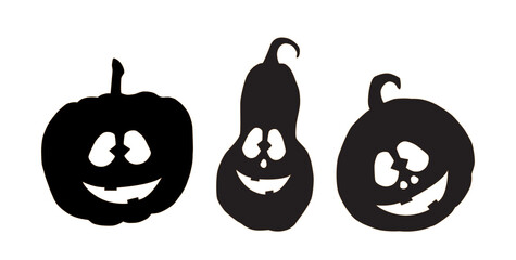 Halloween pumpkins with funny expressions.Vector illustration.Black silhouettes on a white background.
