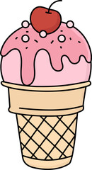 Ice Cream Cone Cupcakes Cherry Illustration Style
