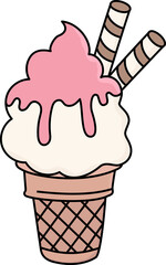 Ice Cream Cone Cupcakes Illustration Style