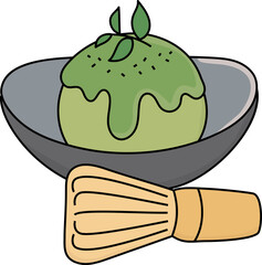 Ice Cream Matcha Green Tea Illustration Style