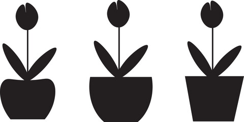 Tulip flower pot icon vector collection