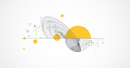 Template for science and technology presentation. Wireframe waves. Plexus style background.