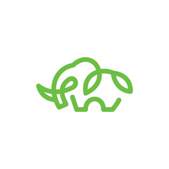 Elephant Leaf Line Simple Modern Logo, green leaf elephant logo design inspiration, Creative and unique simple Eco Elephant Leaf Logo.