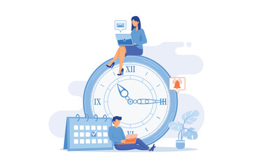 Time management Time tracking tool, management software, effective planning, productivity at work, clock, control system, project schedule flat design modern illustration