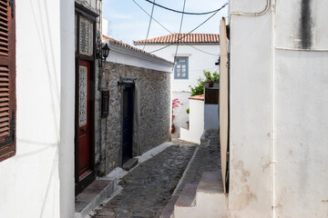 Fototapeta na wymiar Street in small mediterranean town in sunny summer day