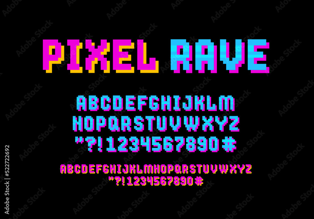 Poster pixel art retro type font in 8-bit game style - editable vector template
