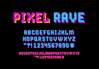 Fototapeta premium Pixel Art retro type font in 8-bit game style - editable vector template