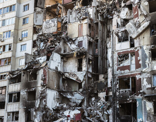 Destroyed building in North Saltivka, Kharkiv, Ukraine.